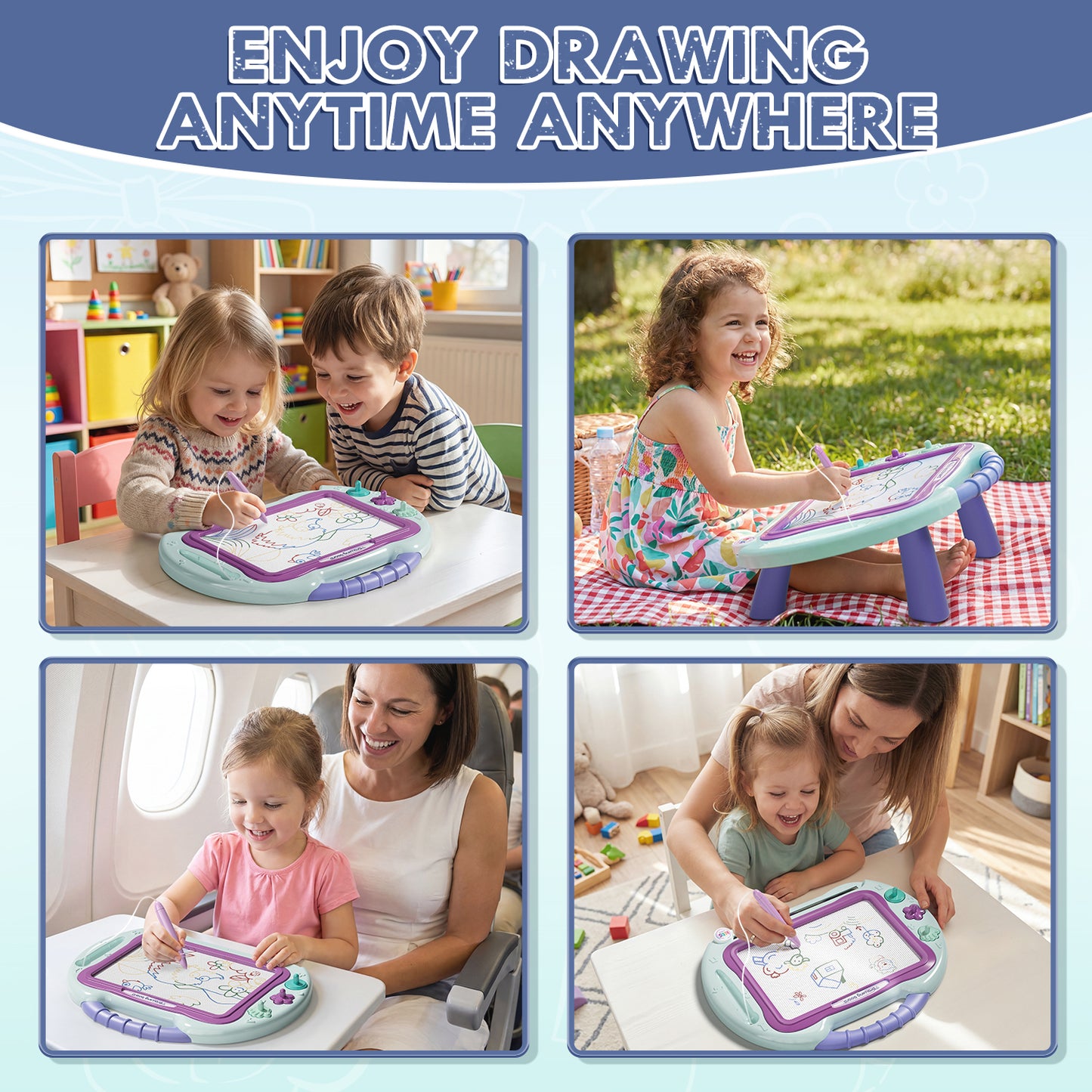 Magnetic Drawing Board for Toddlers 1-3, Erasable Sketch Writing Doodle Pad with 1 Magnet Pen & 3 Stampers, Education Learning Toys, Educational Toys for Toddlers Age 2