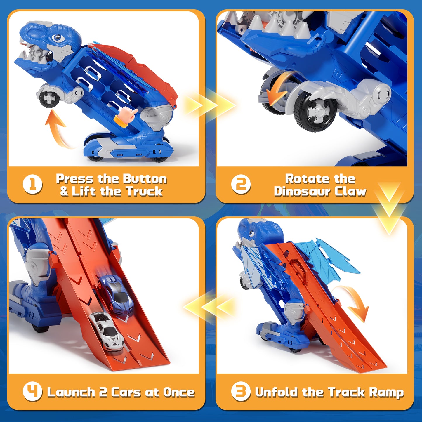 Dinosaur Truck Toy, Toys for Boys 2 to 4 Years Old, Toys Cars Set with Race Track Transporter Hauler Dinosaur Transporter Truck with 8 Die-Cast Car Toys Gifts for Kids Ages 2 3 4 5 6 Years Old