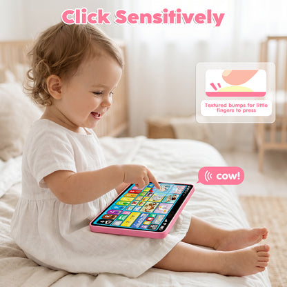 Learning Toys for Toddlers 1 3, Trilingual Learning Tablet with Music and Lights, Montessori Speech Therapy Toys, Education Learning Toys for Kids Ages 1-3 - Pink