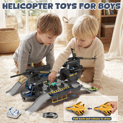 Helicopter Toys for Boys, Helicopter Toys Set with Light & Sound, Trucks, Airplanes, Cars, Airplane Toys for Boys, Christmas Birthday Gifts for Kids 3 4 5 6 Year Old