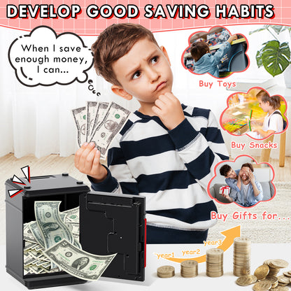 Piggy Banks for Kids, Fingerprint Recognition Electronic Money Saving Box with Password Protection, Automatic Paper Money Scroll - Red