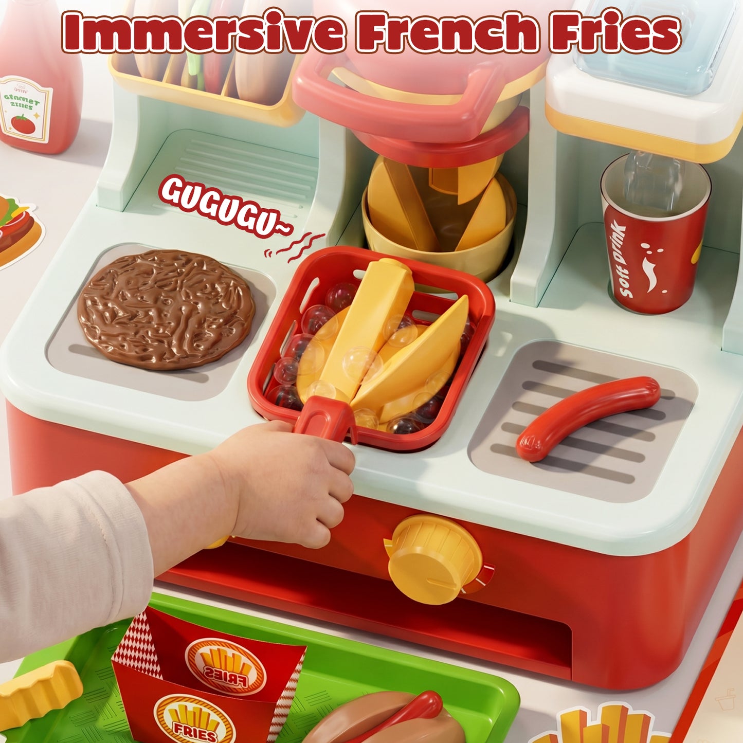 Play Food Sets, Pretend Play Toys for Girls, Play Kitchen Accessories with Hamburgers & ice cream & fries, Preschool Learning Education Toys for Kids 2 3 4 5 6 Year Old