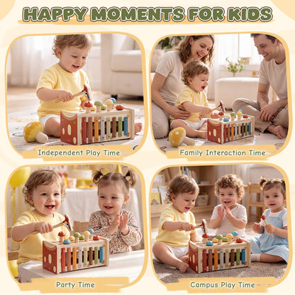 Montessori Toys for 1 Year Old, Wooden Montessori Learning Toys for Toddler, Hammering Pounding Toy with Xylophone, Dinosaur Toys, Wood Preschool Learning Fine Motor Skills Game