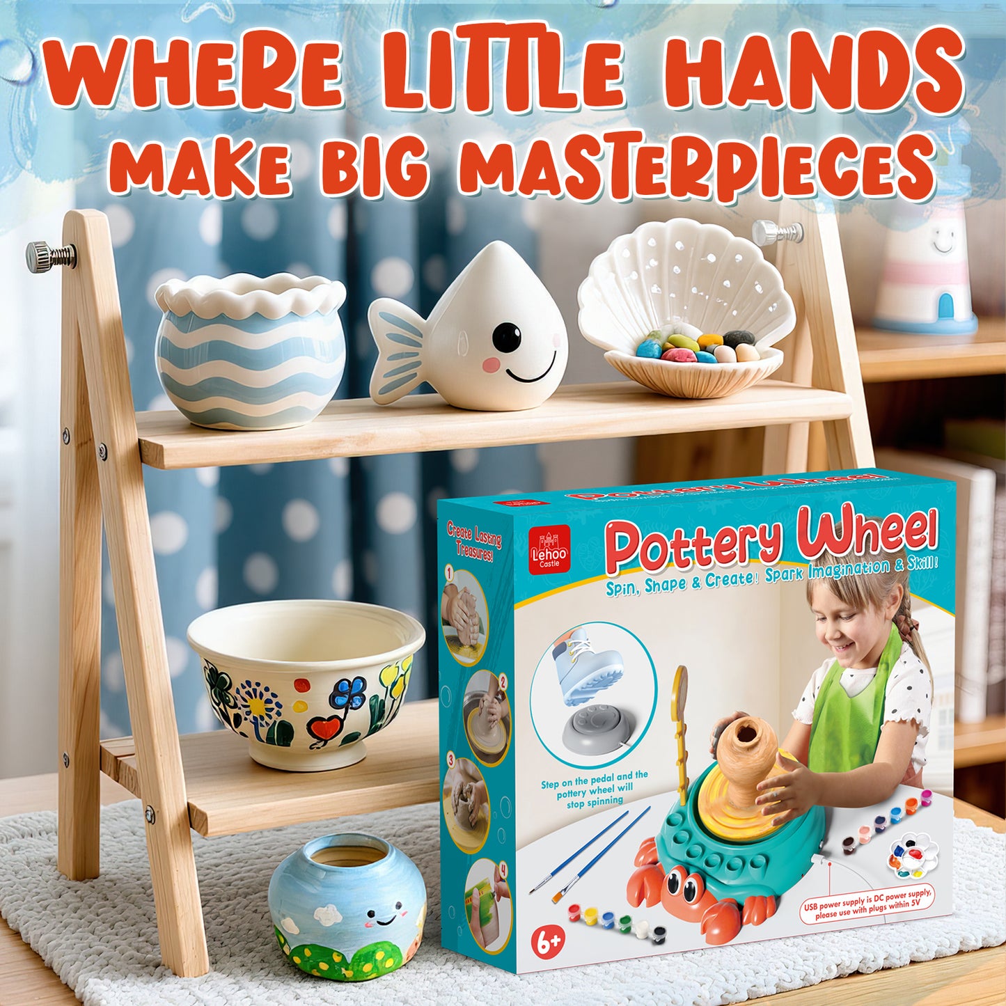 Pottery Wheel for Kids, Kids Pottery Wheel Kit for Girls Boys, Art and Crafts for Kids Ages 8-12, Clay Making Pottery Wheel with Foot Pedal & Sculpting Tools