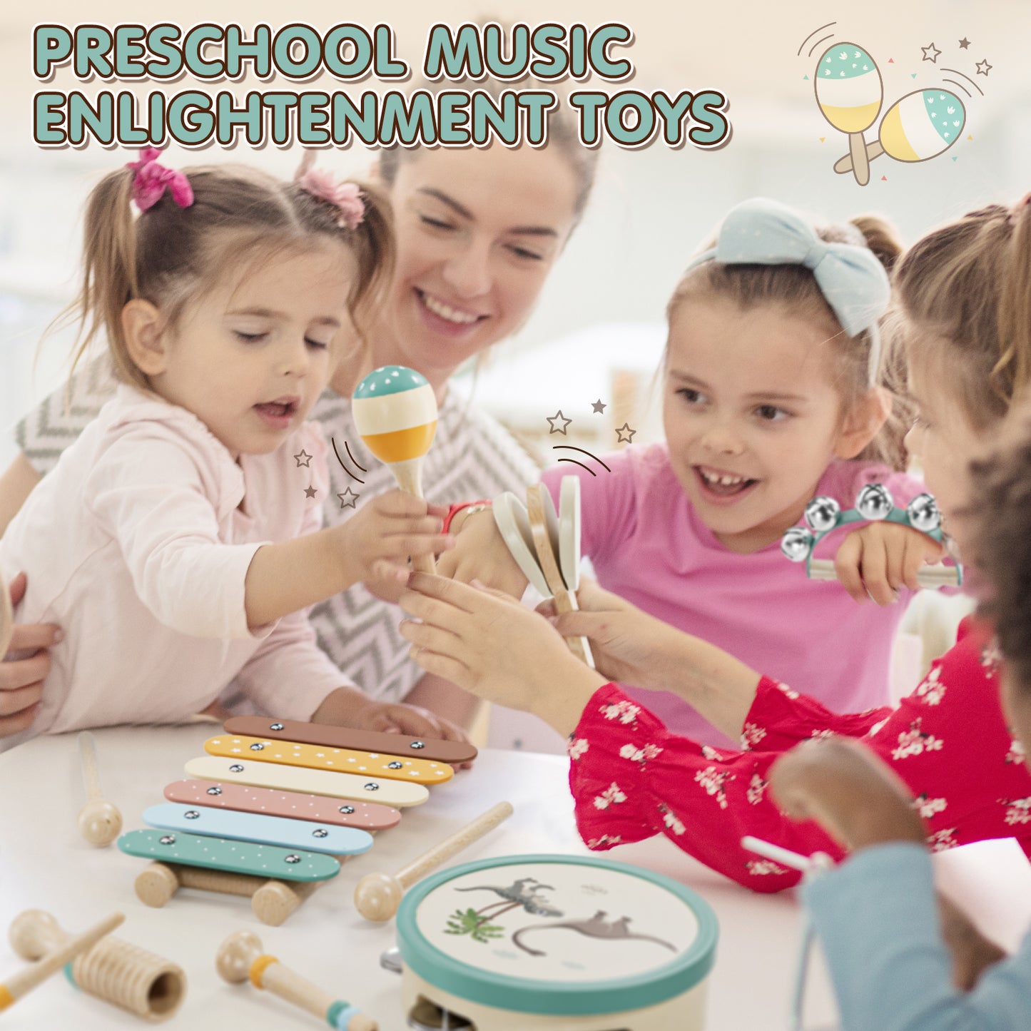 Montessori Toys for 1 Year Old, Musical Instruments for Kids, Dinosaur Baby Music Toys Xylophone for 12-18 Mouth, Education Gifts for Toddlers 1 2 3 Year Old Preschool Girls Boys with Storage Bag