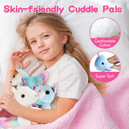 Unicorn Stuffed Animals for Girls Age 4-8, Unicorns Gifts for Girls, Unicorn Plush Toy, Set of 4 Stuffed Toy for Toddlers, with Squishies Rainbow Carry Bag