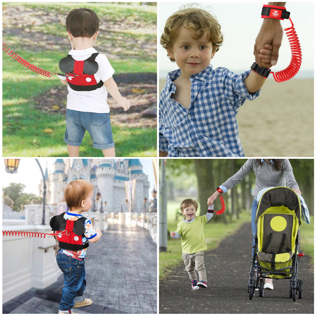 Toddlers Leash for Walking, Child Kid Backpack Anti Lost Wrist Link Safety Wrist 4 in 1 (Red)