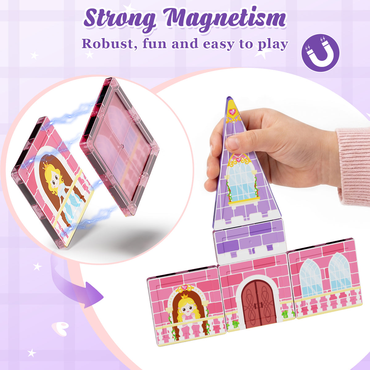Magnetic Tiles Sets for Kids Ages 4 8 , Princess 30PCS Magnetic Tiles, STEM Montessori Educational Toy for Girls, Magnetic Construction Toys for 4-8 Year Old Kids