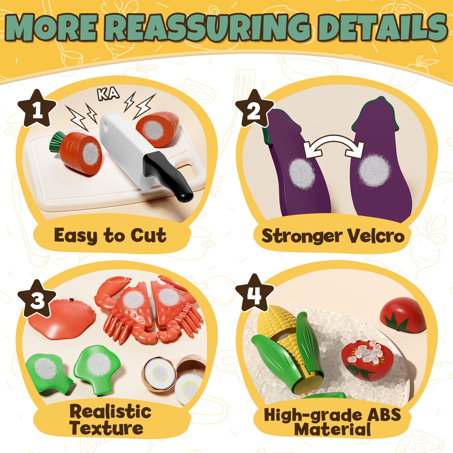 Play Food Sets, Pretend Play Kitchen Accessories with Pot & Pan, Learning Education Toy for 3-5 Kids