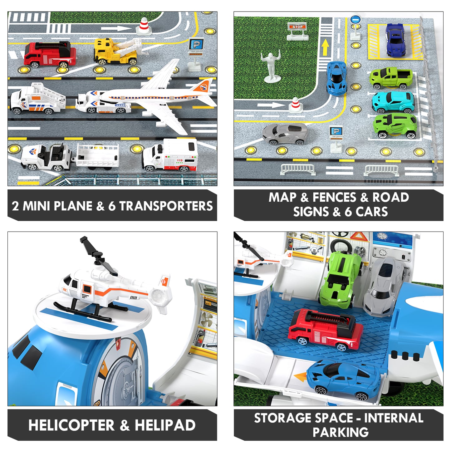Airplane Toys, Toys for 2+ Year Old Boys, Transport Airplane with 6 Race Cars, 6 Carrier Cars, 2 Airplanes, 1 Helicopter, 1 Map, 2 Year Old Boy Birthday Gift