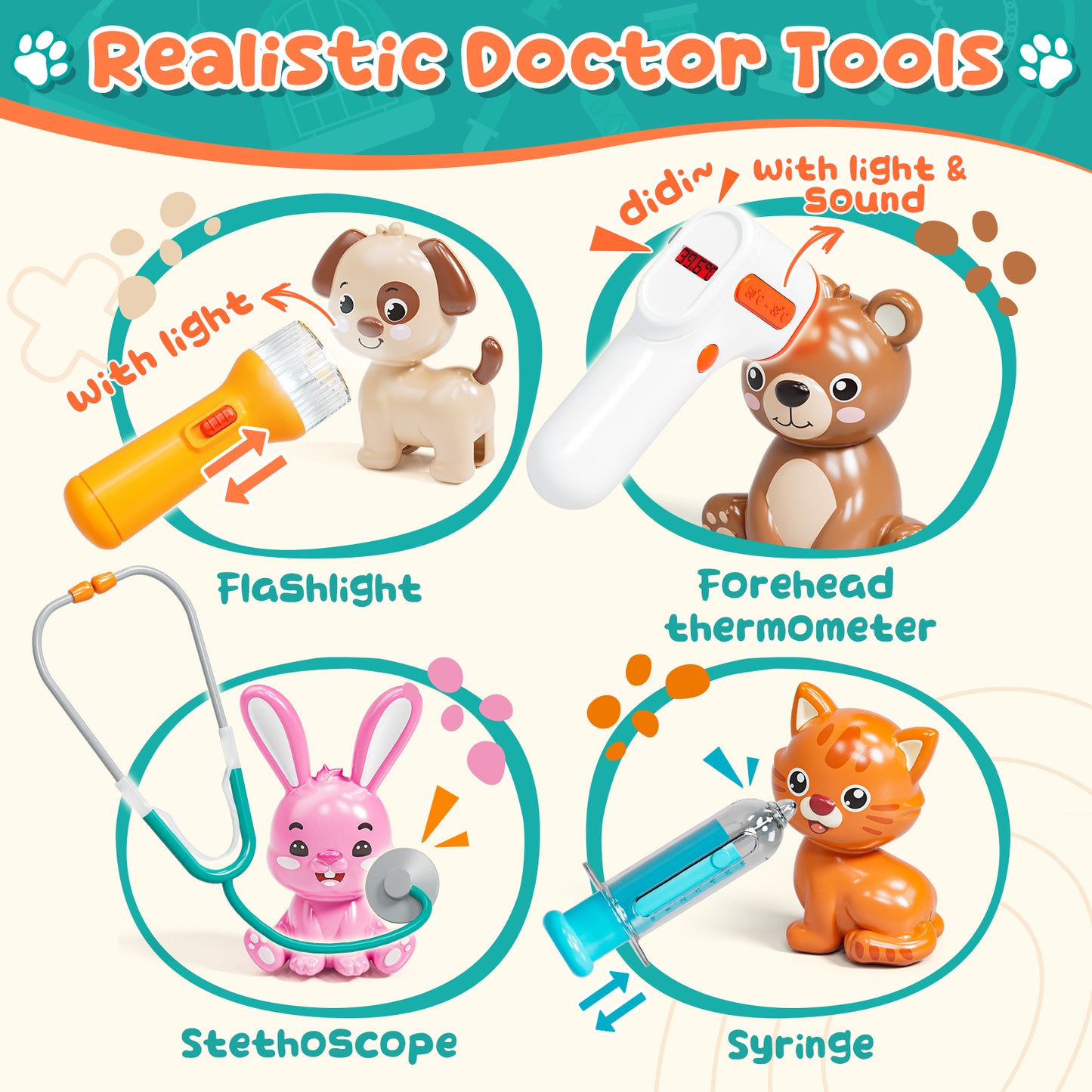 Pretend Play Toy Vet Set For Toddlers, Doctor Vet Kit for Kids Pet Care Set