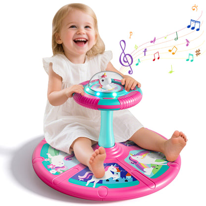 Sit and Spin Toys for Toddlers, 360° Unicorn Toddler Spinning Seat with LED Lights & Music, Sensory Spinning Chair, Sensory Toys for Ages 2-4 and Up, Best Birthday Christmas Gifts