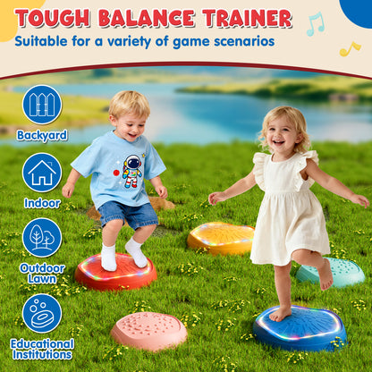 Stepping Stones for Kids, 5pcs Non-Slip Stepping Stones with Light & Music, Toddler Coordination Sensory Game, Upgraded Support Bones, Up to 220 lbs, Stepping Stones for Kids 3-5 6-8 Year Old