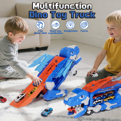 Dinosaur Truck Toy, Toys for Boys 2 to 4 Years Old, Toys Cars Set with Race Track Transporter Hauler Dinosaur Transporter Truck with 8 Die-Cast Car Toys Gifts for Kids Ages 2 3 4 5 6 Years Old