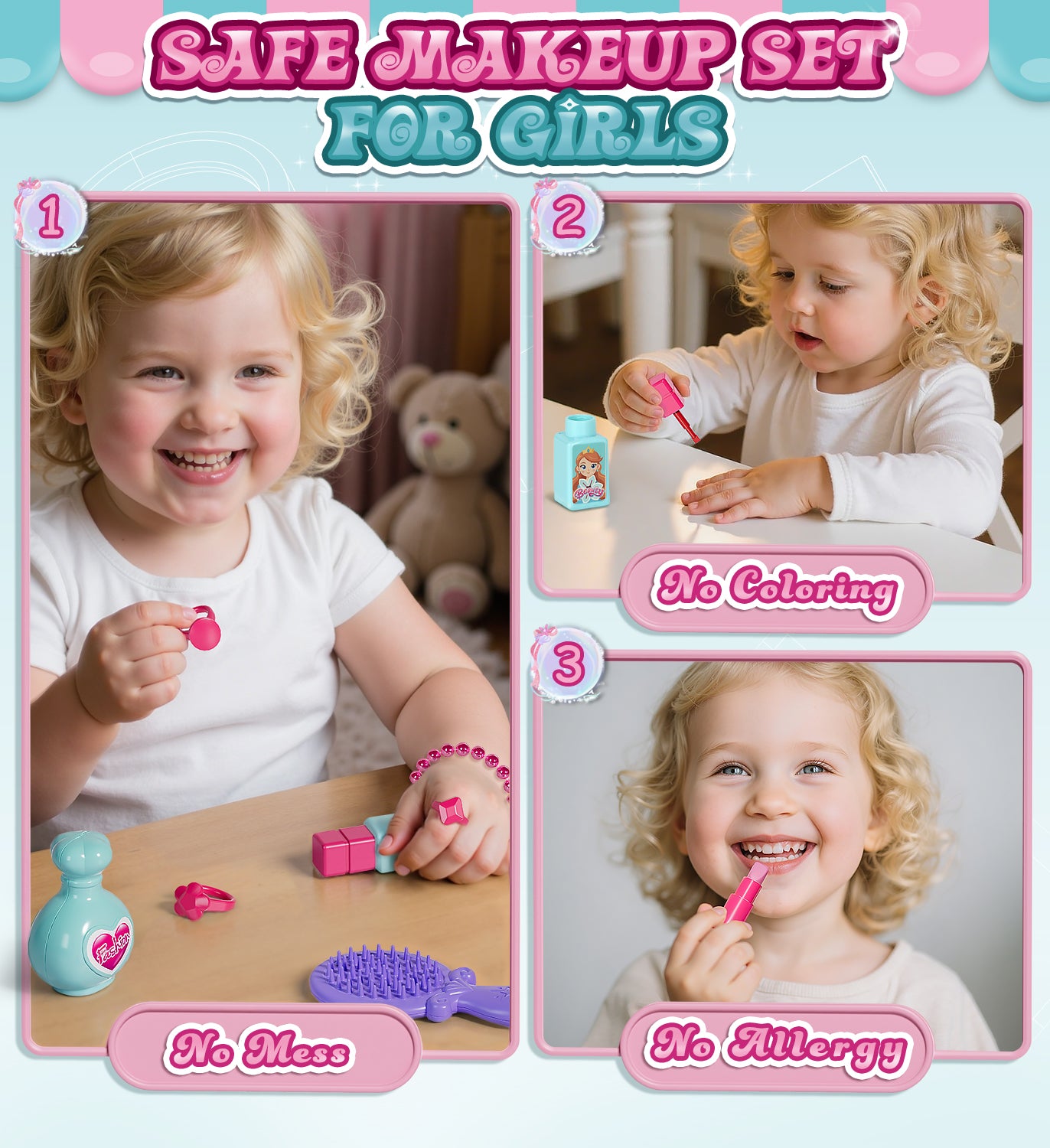 Toddler vanity set for 2 3 4 5 Year Old Girls, Toddler Vanity Makeup Table with Mirror & Chair, Pretend Play Makeup Play Toys Set with Light & Music, Birthday Gift Toy for 2-5 Girls