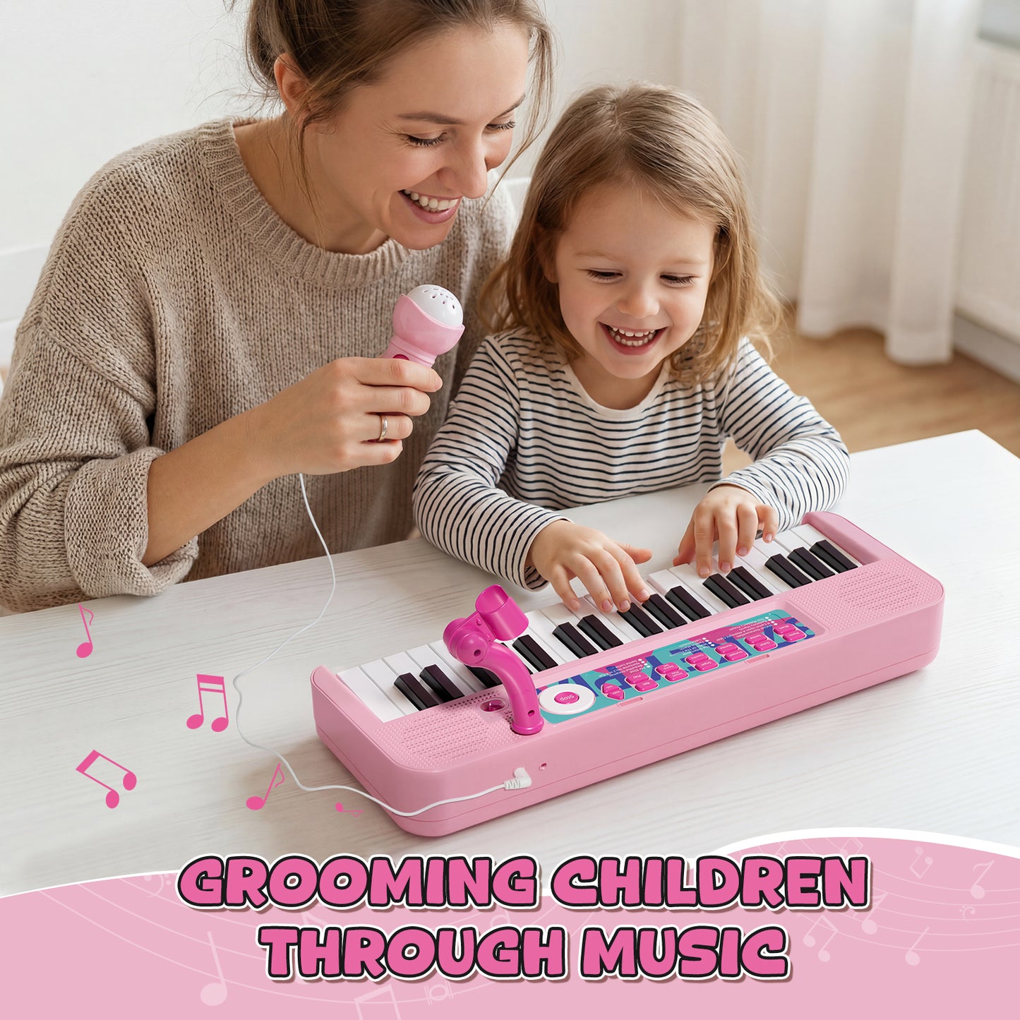 Keyboard Piano for Kids, 37 Keys Musical Instruments with Microphone & Stood & Chair, Musical Toys for 1 2 Years, Birthday Christmas Gifts for 1 2 3 Year Old Girls