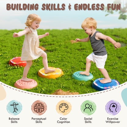 Stepping Stones for Kids, Upgraded Support Bones, 5 Pcs Non-Slip Balance Stepping Stones with Light & Music, Up to 220 lbs, Coordination Skills Sensory Toys, Outdoor Toys for Kids Ages 4 8
