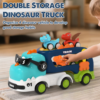 Toys for 2 Year Old Boys, Toddler Dinosaur Truck with Sounds & Lights, Toys Cars Set with Race Track, Pull Back Cars Baby Toys, Toys for Boys 2 to 4 Years Old, Best Birthday Christmas Gifts