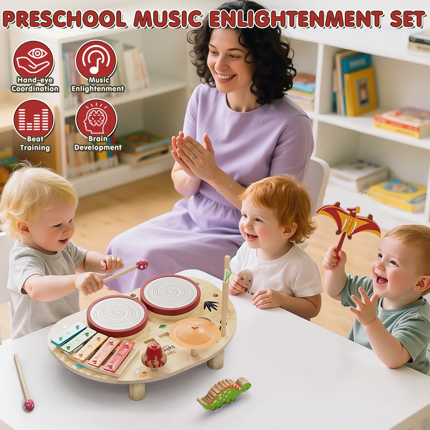 Kids Drum Set, Toys for 1 Year Old, Wooden Musical Instruments for Toddlers, Preschool Educational Xylophone Drum Kit, Montessori Toys for Boys 1-3 Years Old Christmas Birthday Gifts
