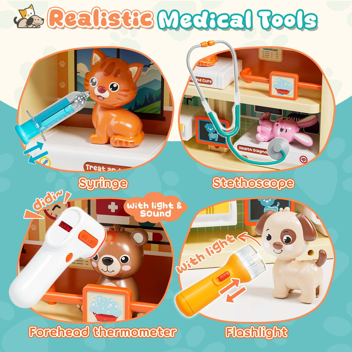 Pet Vet Toys, Hospital Pretend Play Doctor Vet Kit for Toddlers 3-5, Pet Care Role Play Set, Play Veterinarian Set for Kids, Pets Doctor Kit Learning Toys for Boys Girls Birthday Gift
