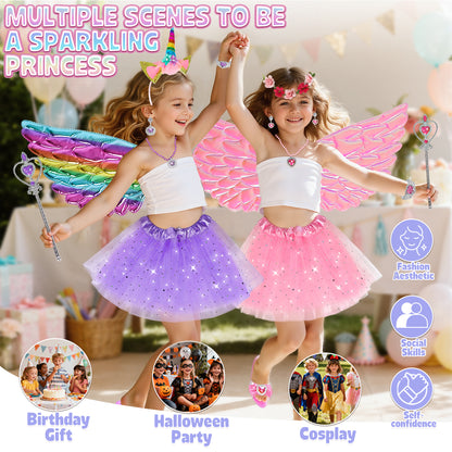 Princess Dress Up, Toddler Princess Dress Toys Costumes Set with Skirts, Shoes, Crowns, Pretend Play Princess Dress Up for Girls 4-6 Birthday Gift