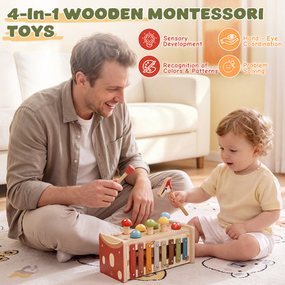 Montessori Toys for 1 Year Old, Wooden Montessori Learning Toys for Toddler, Hammering Pounding Toy with Xylophone, Dinosaur Toys, Wood Preschool Learning Fine Motor Skills Game