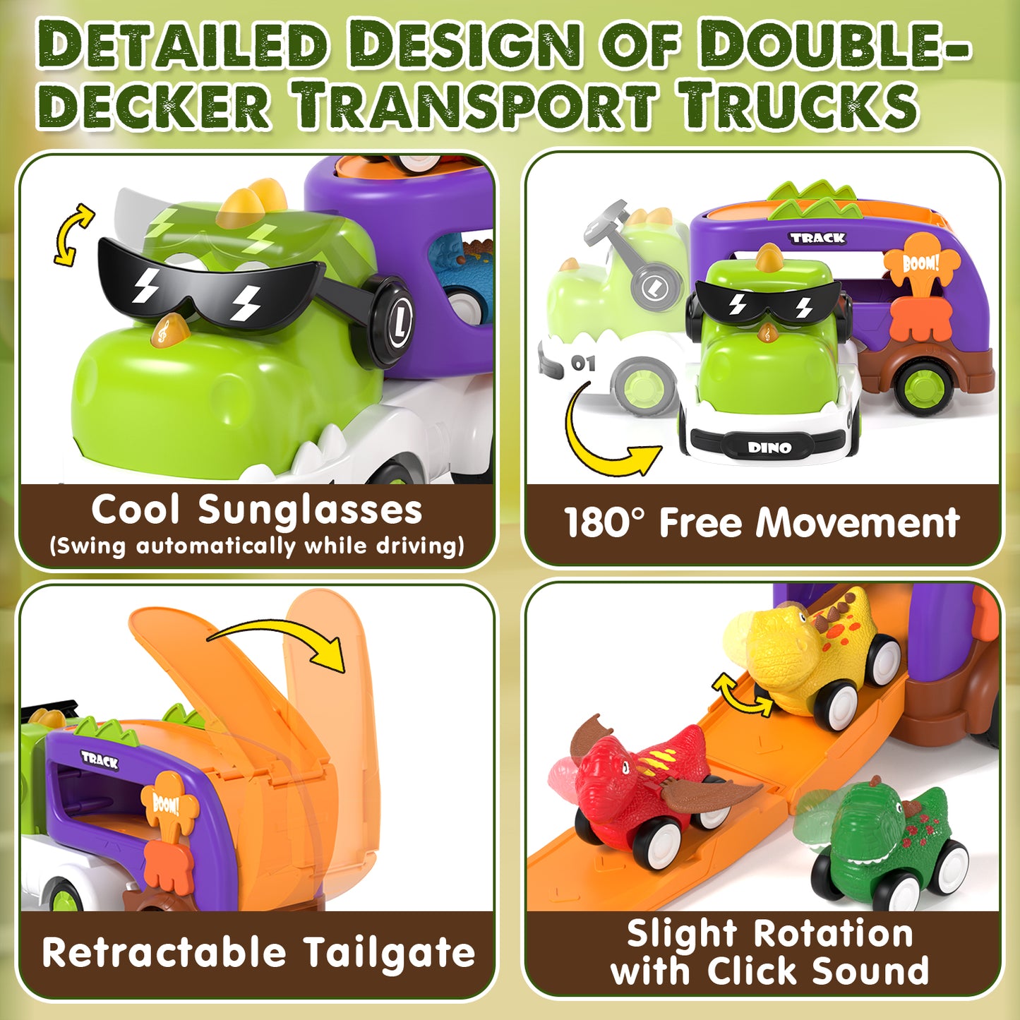 Toys for 2 Year Old Boys, Toddler Dinosaur Truck with Sounds & Lights, Toys Cars Set with Race Track, Pull Back Cars Baby Toys, Toys for Boys 2 to 4 Years Old, Best Birthday Christmas Gifts