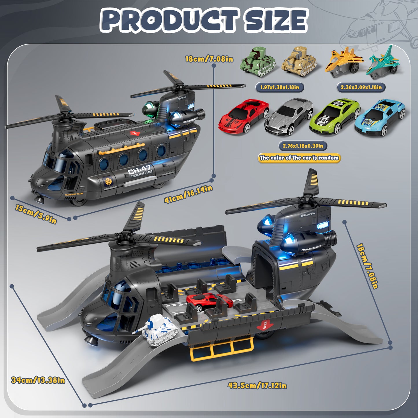 Helicopter Toys for Boys, Helicopter Toys Set with Light & Sound, Trucks, Airplanes, Cars, Airplane Toys for Boys, Christmas Birthday Gifts for Kids 3 4 5 6 Year Old