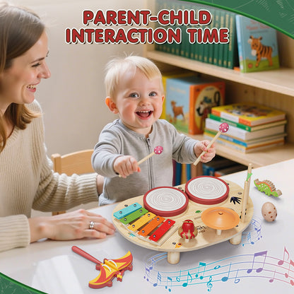 Kids Drum Set, Toys for 1 Year Old, Wooden Musical Instruments for Toddlers, Preschool Educational Xylophone Drum Kit, Montessori Toys for Boys 1-3 Years Old Christmas Birthday Gifts