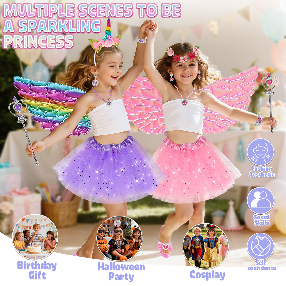 Princess Dress Up, Toddler Princess Dress Toys Costumes Set with Skirts, Shoes, Crowns, Pretend Play Princess Dress Up for Girls 4-6 Birthday Gift