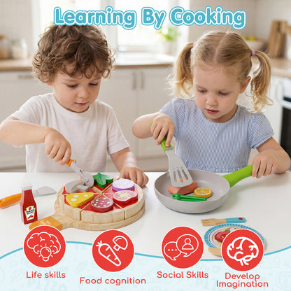 Play Food Sets, Play Kitchen Accessories for Kids, Wooden Pizza Toys, Pretend Play Food for 3 4 5 6 Year Old Kids, Best Gifts for Birthday Christmas