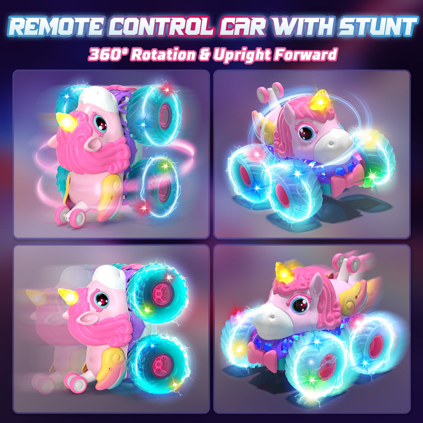 Unicorn Remote Control Cars, RC Cars, Remote Control Monster Truck Unicorn Toys, 2.4Ghz Stunt with Light & 360°Rotation, Unicorn Toys for Girls 5-10, Birthday Gift for 5 Year Old Girl