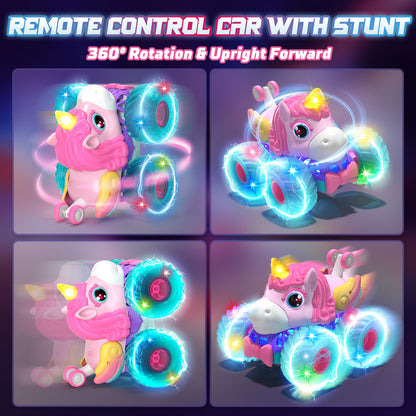 Unicorn Remote Control Cars, RC Cars, Remote Control Monster Truck Unicorn Toys, 2.4Ghz Stunt with Light & 360°Rotation, Unicorn Toys for Girls 5-10, Birthday Gift for 5 Year Old Girl