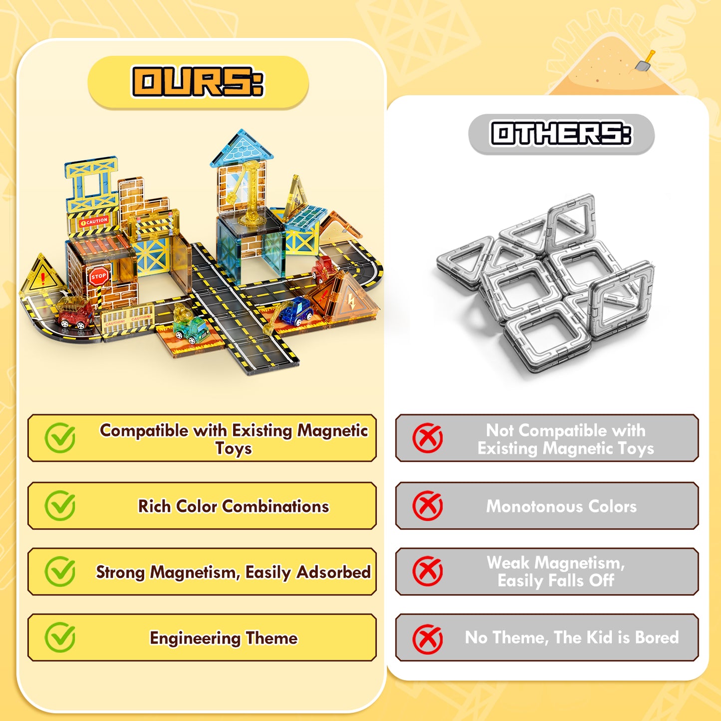 Magnetic Tiles Sets for Kids Ages 4 8 , Engineer 50PCS Magnetic Tiles, STEM Montessori Educational Toy for Boys Girls, Magnetic Construction Toys for 4-8 Year Old Kids Gifts