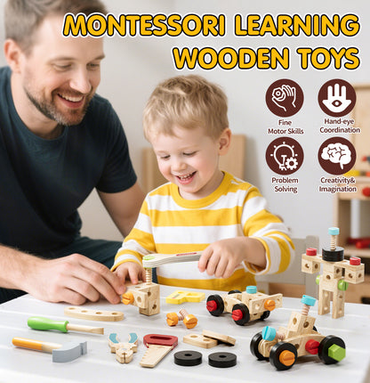 Toys for Boys 3-6 Year, Kids Tool Set, Wooden Tool Box Set, Construction Toys for Boys with Tool Accessories, Pretend Play Construction Toys for Boys 3 4 5 6 Year Old