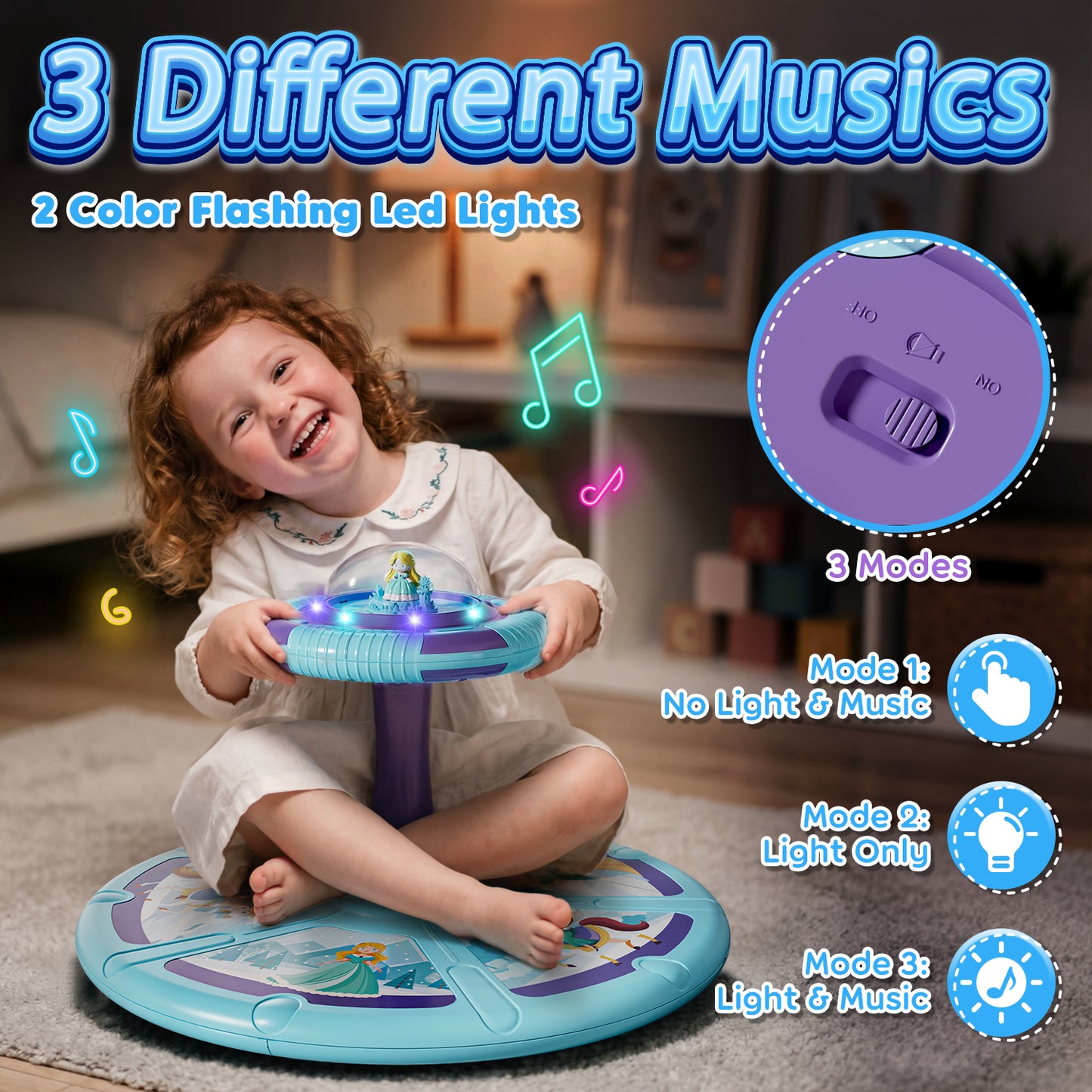 Sit and Spin Toys for Toddler, 360° Toddler Spinning Seat with LED Lights and Music, Spinning Toys for Toddlers 1-3 Year Old