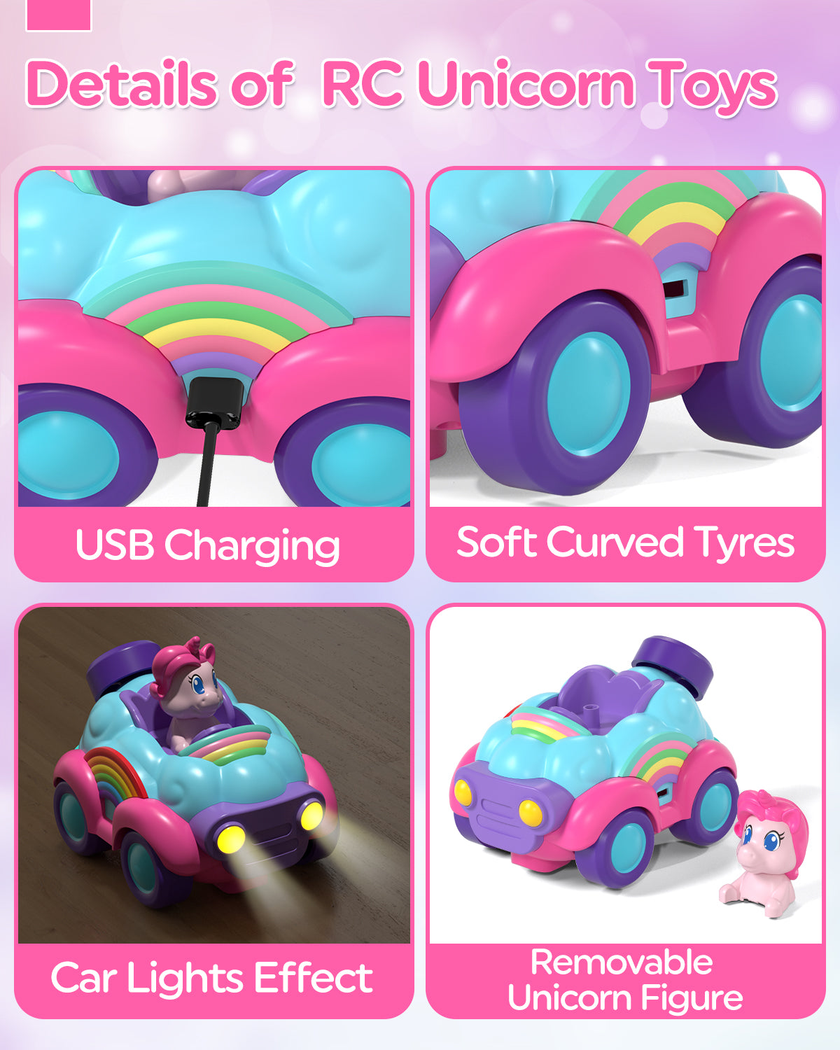 LC Toddler Girl Toys, Rechargeable Remote Control Car for Toddlers Ages 2-4 Girls Old Girl Toys, Unicorn Toys RC Cars with Lights & Music, Toys for 3 Year Old Girls