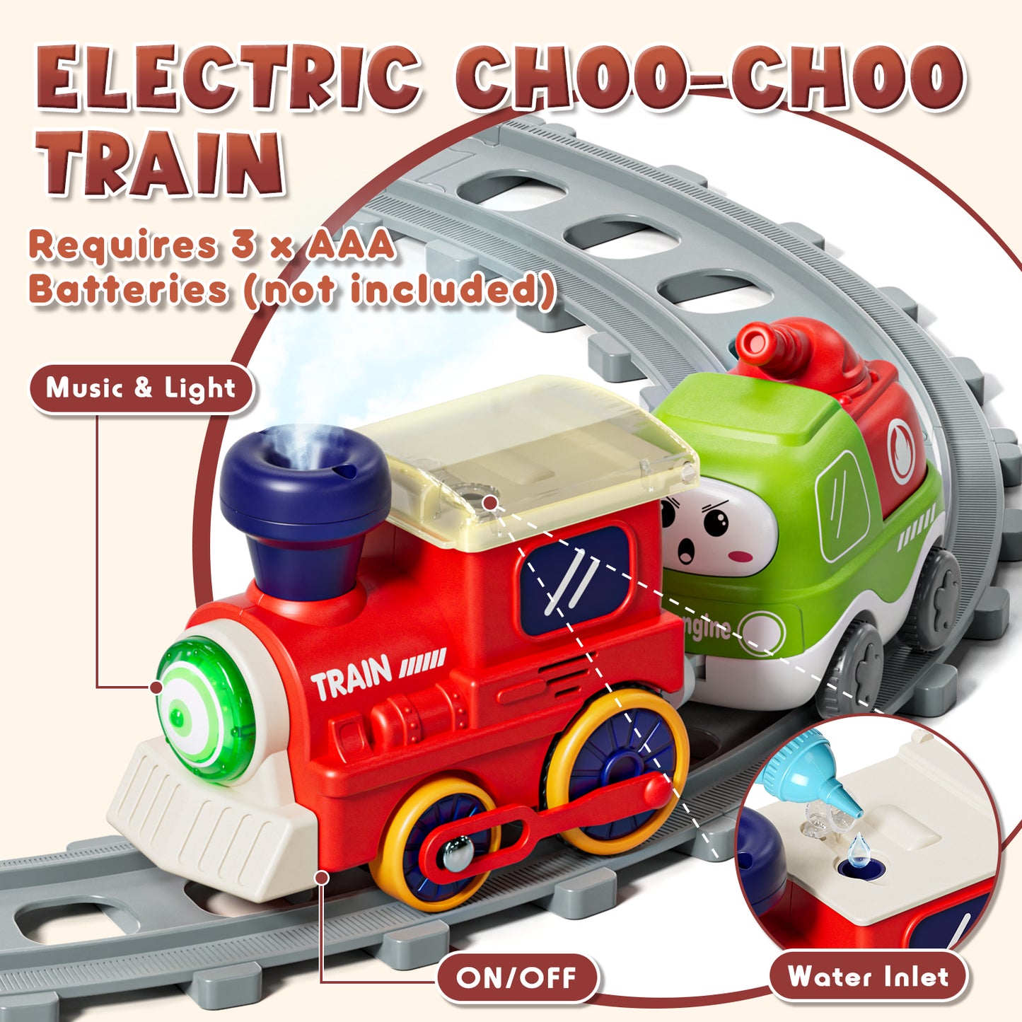 Train Sets for Kid, Toys for 1 2 3 Year Old Boy Girl, Electric Train Track Play Set with Steam Spray & Music, Train Track Play Set for Boys Girls, Christmas Birthday Gifts for Kids