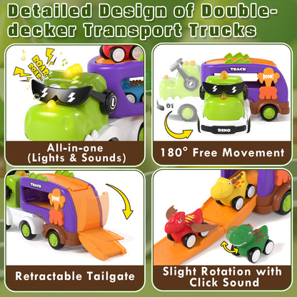 Dinosaur Truck Toddler Toys Car for 2 3 4 Year Old Boy 5 in 1 Carrier Transport Toys for Kids Age 2 3 4 5 6 |18 Months 2 Year Old Boy Girl Birthday Gifts