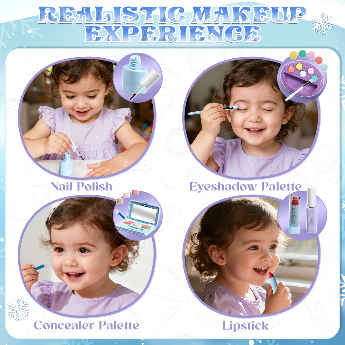 Kids Vanity Sets for Girls, Kids Make up Vanity with Mirror & Lights & Music & Pretend Cosmetics, Toddler Portable Vanity Set for Girls, Princess Dress up for Girl 3 4 5 6 Year Old Girls