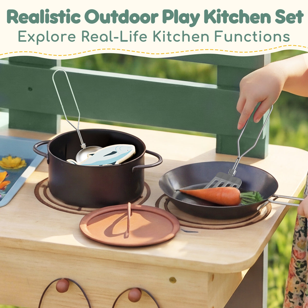 Outdoor Mud Kitchen for Kids, Outdoor Play Kitchen, Wooden Kids Mud Kitchen with Water Tank, Water Play, Cooking, Pretend Play Toys for Boys Girls Age 3+