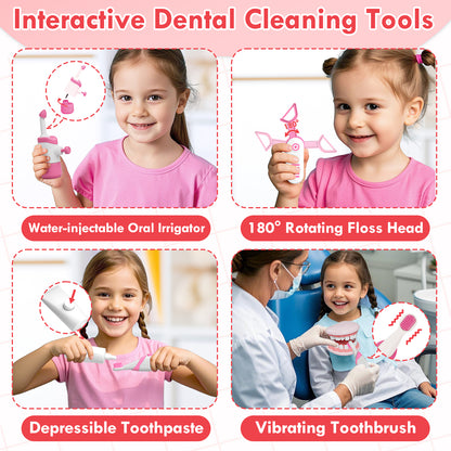Doctor Kit for Kids Toddler Toys for 3+ 4 5 6 Year Old Girls, Kids Doctor Play Set, Dentist Kit for Kids, Doctor Costume & Dental Tools, Pretend Doctor Learning Toys for Toddlers Birthday Gift (Pink)