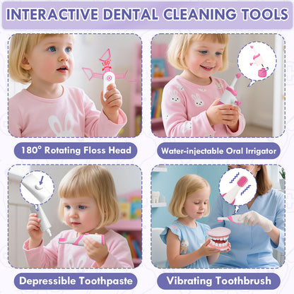 Doctor Kit for Kids, Dentist Playset, Pretend Doctor Kit Dentist Medical Kit with Electronic Stethoscope Toys for 2 3 4 5 6 Year Old Kids - Pink