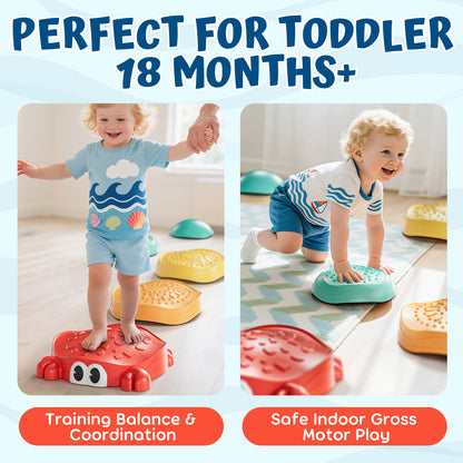 Stepping Stones for Kids, Upgraded Support Bones, 5 Pcs Non-Slip Balance Stepping Stones, Crab Shape, Up to 220 lbs, Coordination Skills Sensory Toys, Outdoor Toys for Kids Ages 4 8