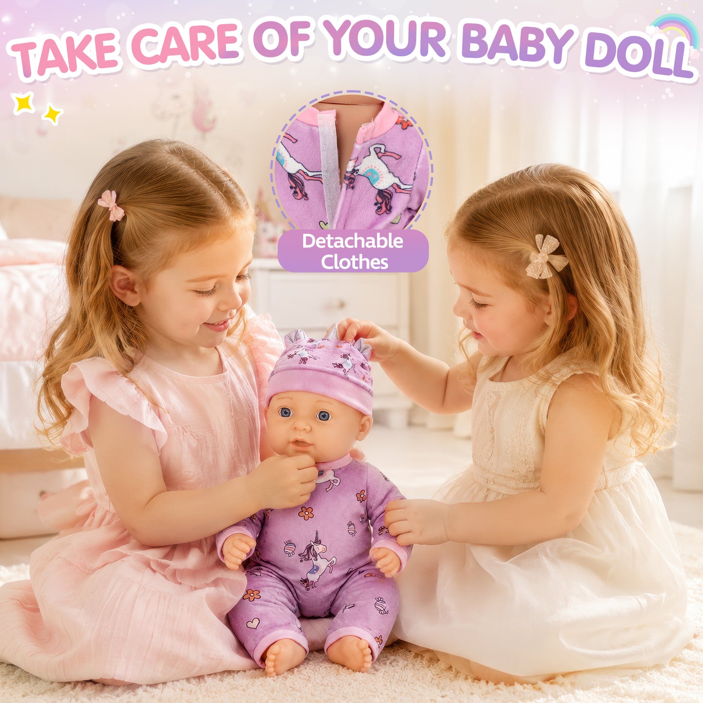 Baby Doll Set, Baby Doll Toys for Girls, 12 PCS Baby Doll Accessories Sets with Basket, hat, clothes, blanket, pillow, bottle, Pretend Play Toy Set for Toddler, Baby Doll for 2 to 4 Year Olds