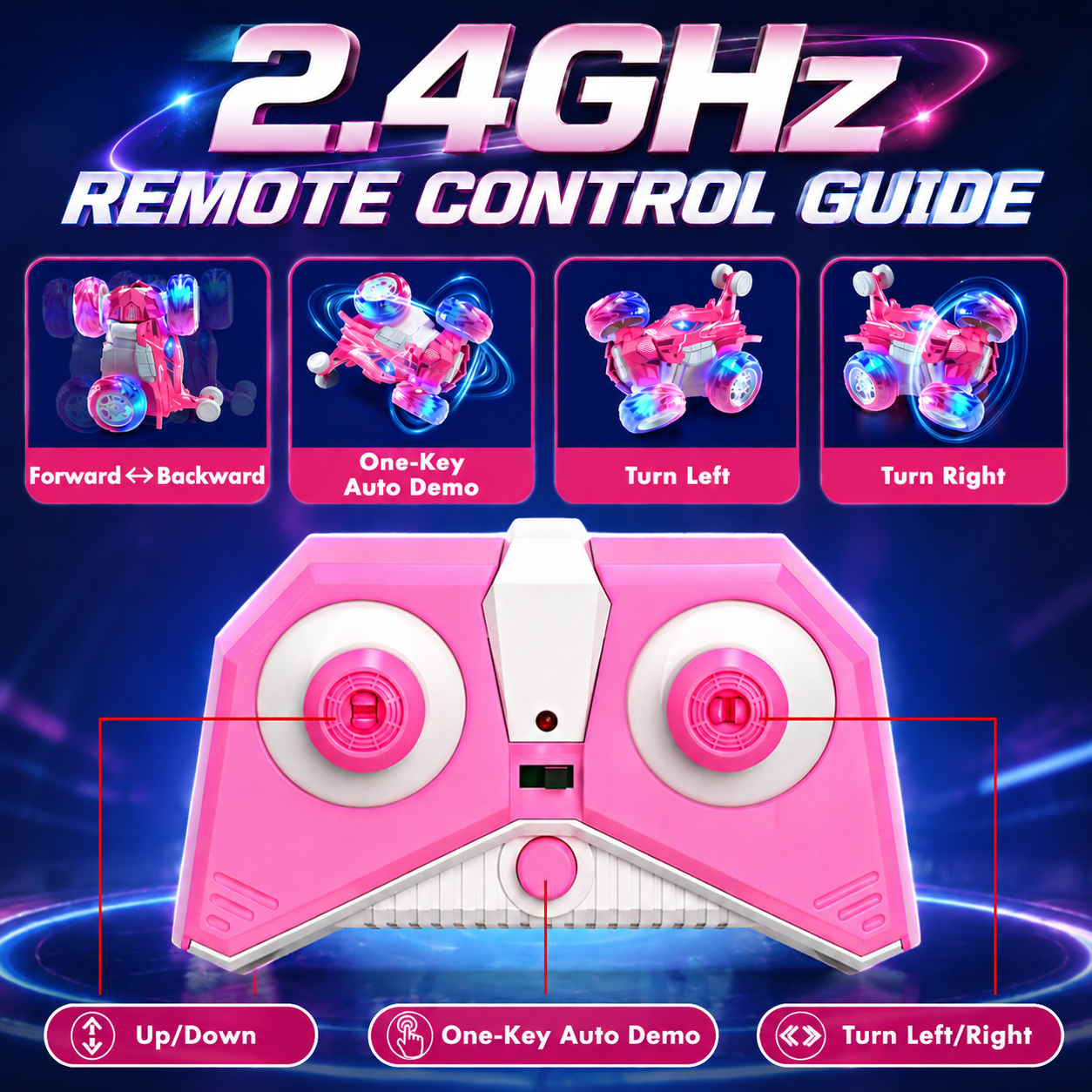 Remote Control Car, RC Cars, 2.4Ghz Fast Stunt with Cool Lights, 360° Rotation Race Car, Outdoor Toys for Boys 5-10 Year Old, Best Gift for Birthday