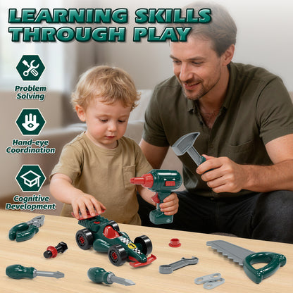 Kids Tool Set for Boys 2-4, Kids Tool Set with Carrying Case & Toy Drill & Racing Car, Montessori Stem Educational Pretend Play Construction Toy, Toys for 3 Year Old Boys Birthday Gifts