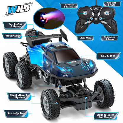 Remote Control Rc Truck, Remote Control Car, 1:16 Scale All Terrain Off-Road Monster Truck, Rc Cars with LED light & Spray Function, Toys for Boys 3 4 5 6 Years Old