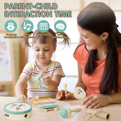 Montessori Toys for 1 Year Old, Musical Instruments for Kids, Dinosaur Baby Music Toys Xylophone for 12-18 Mouth, Education Gifts for Toddlers 1 2 3 Year Old Preschool Girls Boys with Storage Bag