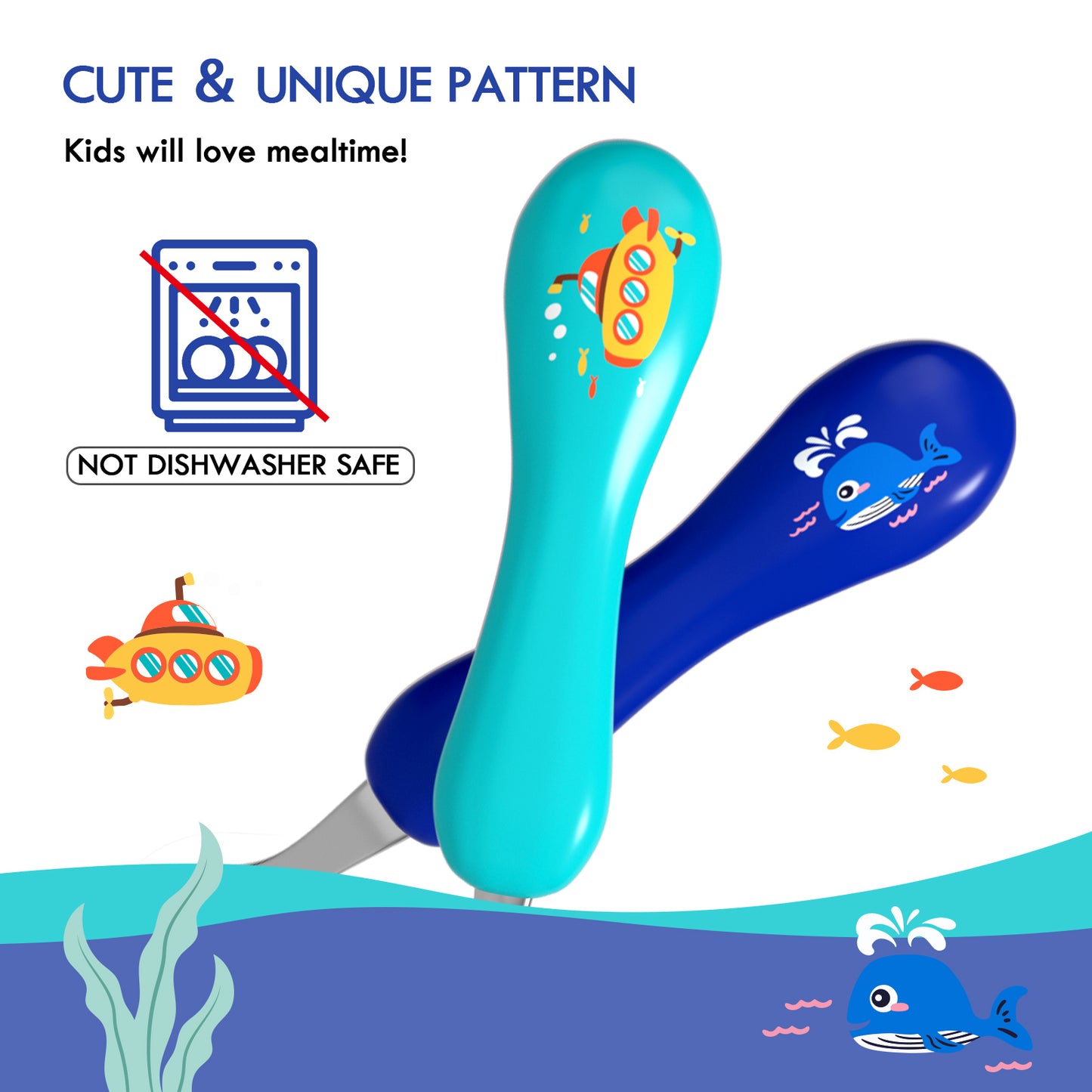 6 pcs Toddler Baby Utensils Set, Children Flatware Set, Safety Stainless Steel Toddler Fork Spoon Knife Set